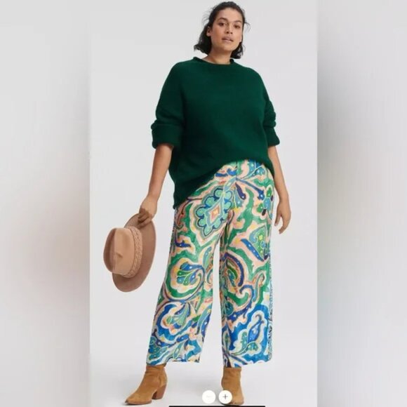Anthropologie Maeve Rhiannon Satin Cropped Flare Pants Colorful Abstract Sz 18W - Picture 1 of 13